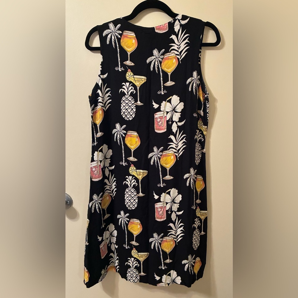 90s Vintage M Sleeveless Dress Tropical Cocktail Palm Vacation Cruise Margarita - Picture 2 of 6